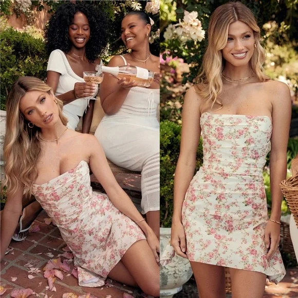 House of CB ‘Jasmine’ Rose Print Draped‎ Corset Dress NWOT size M - Picture 5 of 12